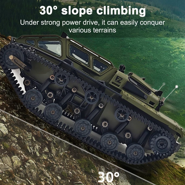Távirányítós tank, 2.4GHz terepjáró 360°-ban forgó játék fénnyel, újratölthető lánctalpas autó fiúknak és lányoknak - 1 akkumulátor