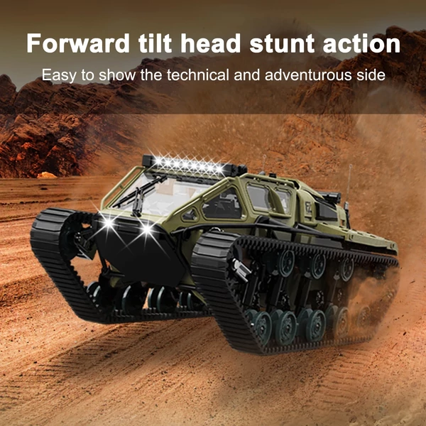 Távirányítós tank, 2.4GHz terepjáró 360°-ban forgó játék fénnyel, újratölthető lánctalpas autó fiúknak és lányoknak - 1 akkumulátor