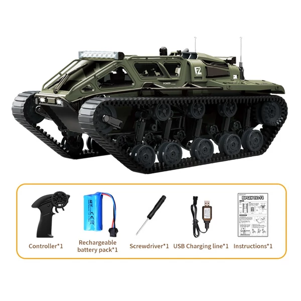 Távirányítós tank, 2.4GHz terepjáró 360°-ban forgó játék fénnyel, újratölthető lánctalpas autó fiúknak és lányoknak - 1 akkumulátor