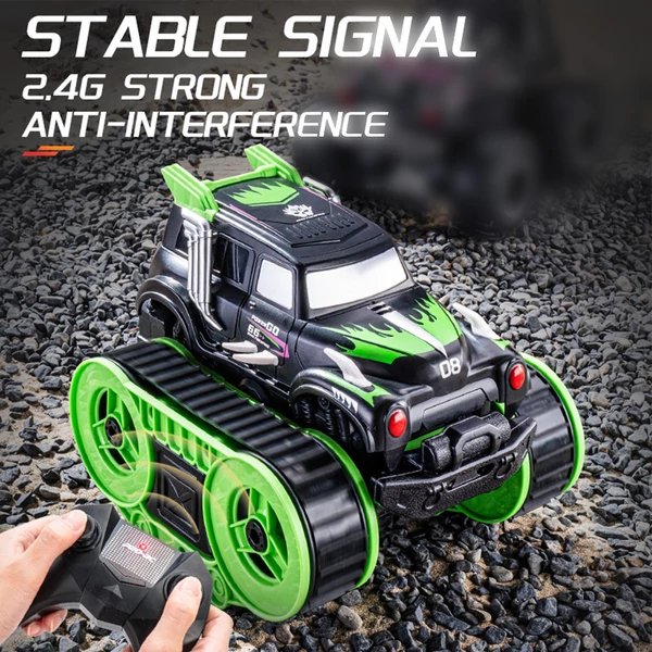 Távirányítós kaszkadőr autó, 2.4 GHz 4WD, kétoldalas, vízen és terepen járó játékautó fiúknak és lányoknak - Kék