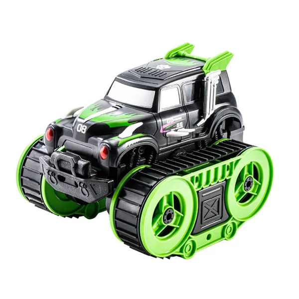 Távirányítós kaszkadőr autó, 2.4 GHz 4WD, kétoldalas, vízen és terepen járó játékautó fiúknak és lányoknak - Zöld