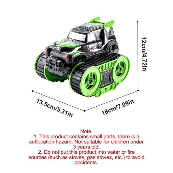 Távirányítós kaszkadőr autó, 2.4 GHz 4WD, kétoldalas, vízen és terepen járó játékautó fiúknak és lányoknak - Zöld