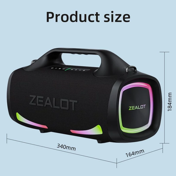 ZEALOT S79 100W hordozható vezeték nélküli hangszóró - 24000mAh akkumulátor, színes fények, IPX7 vízálló, HiFi hangzás, BT 5.2 basszussal - Narancs