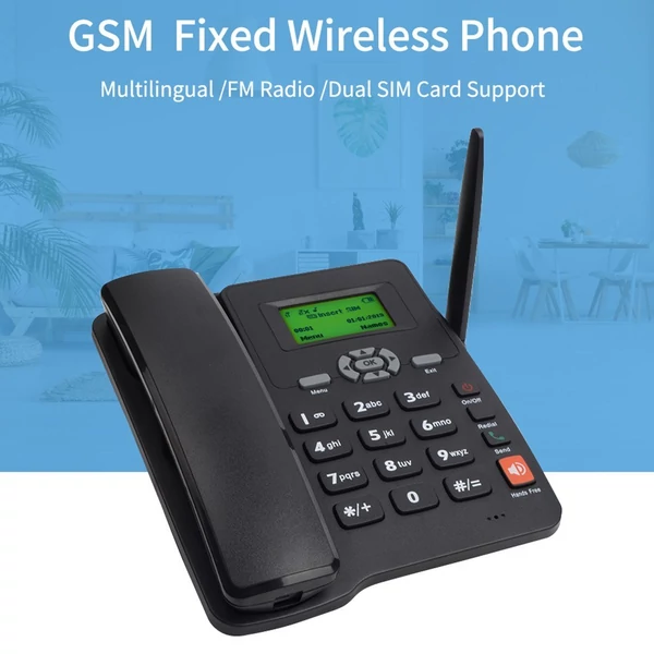 Otthoni és irodai vezeték nélküli telefon - GSM, két SIM-kártya, rádió és ébresztő