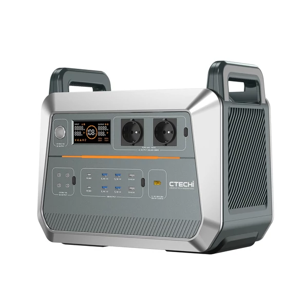 ctechi st2000 hordozható áramforrás kempingezéshez és utazáshoz - 2000w, 15 kimenet, 1536wh lifepo4 akkumulátorral