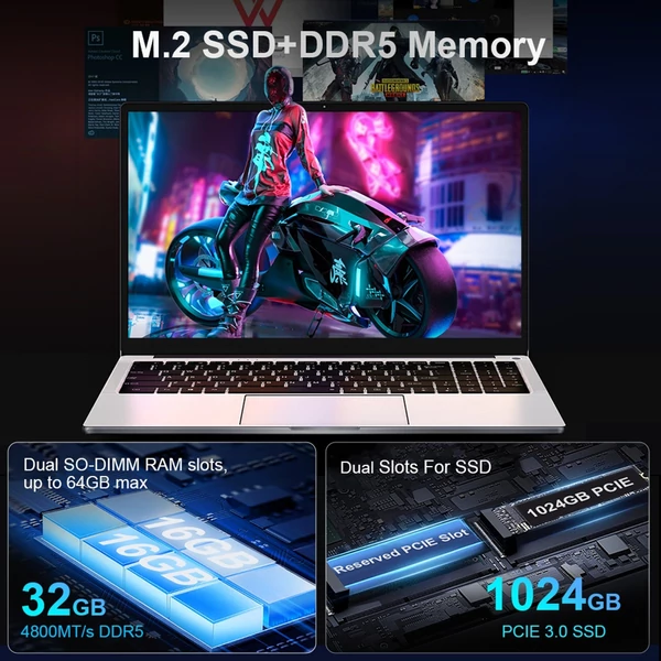 Grafikai tervezésre alkalmas 15,6 hüvelykes kijelzővel, AMD Ryzen 5 laptop 1 TB SSD-vel és DDR5 RAM-mal, WiFi 6 támogatással