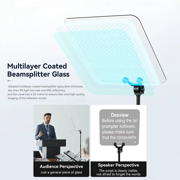 Destview TP200 hordozható teleprompter 17" HDMI/SDI bemenettel és kimenettel, app vezérlés, kompatibilis okostelefonnal/tablettel/iPaddel