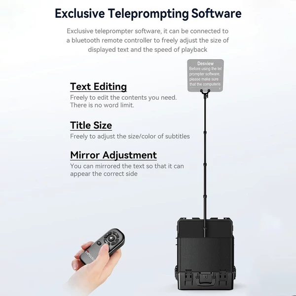 Destview TP200 hordozható teleprompter 17" HDMI/SDI bemenettel és kimenettel, app vezérlés, kompatibilis okostelefonnal/tablettel/iPaddel