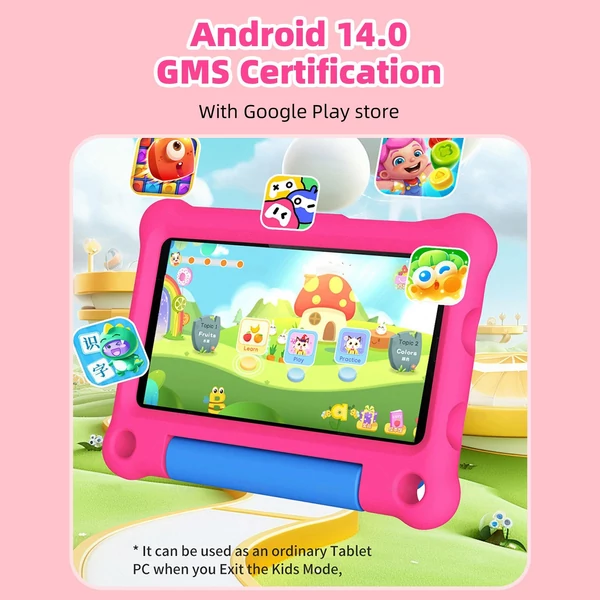 G-tab T7Pro gyerektablet 7'' kijelzővel, Android 14.0, WiFi, 4GB RAM, 64GB ROM, bővíthető HD Incell érintőképernyő, dupla kamera, tok és védőfólia - Pink