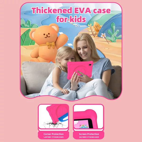 G-tab T7Pro gyerektablet 7'' kijelzővel, Android 14.0, WiFi, 4GB RAM, 64GB ROM, bővíthető HD Incell érintőképernyő, dupla kamera, tok és védőfólia - Pink