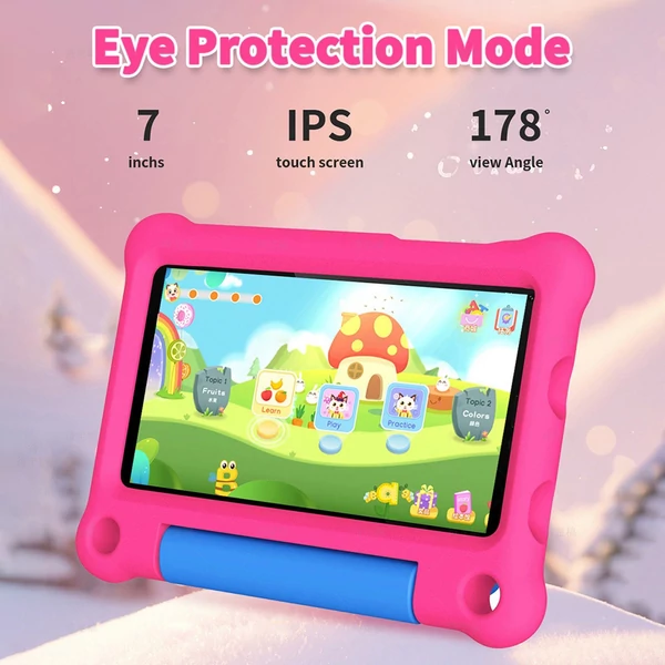 G-tab T7Pro gyerektablet 7'' kijelzővel, Android 14.0, WiFi, 4GB RAM, 64GB ROM, bővíthető HD Incell érintőképernyő, dupla kamera, tok és védőfólia - Pink