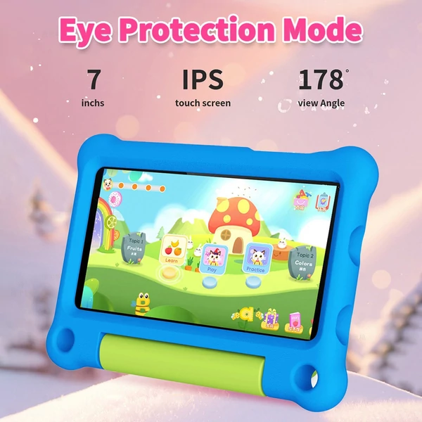 G-tab T7Pro gyerektablet 7'' kijelzővel, Android 14.0, WiFi, 4GB RAM, 64GB ROM, bővíthető HD Incell érintőképernyő, dupla kamera, tok és védőfólia - Kék
