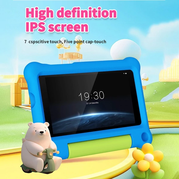 G-tab T7Pro gyerektablet 7'' kijelzővel, Android 14.0, WiFi, 4GB RAM, 64GB ROM, bővíthető HD Incell érintőképernyő, dupla kamera, tok és védőfólia - Kék
