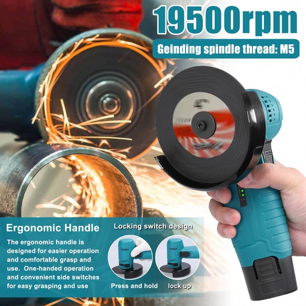 12 V 19500rpm M5 szögcsiszoló motor, multifunkciós elektromos vágó- és csiszolószerszám csempe, fa, kő, acél vágásához - 2 akkumulátor