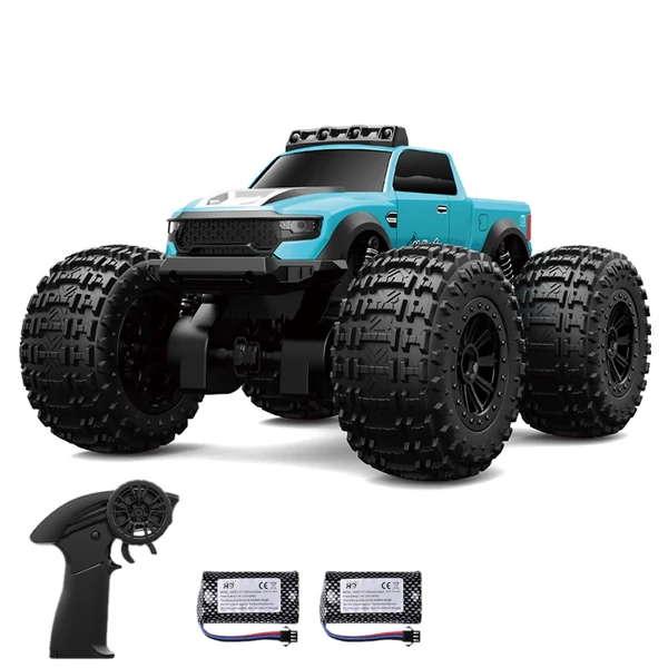Akvatikus távirányítású autó, 2.4GHz 4WD terepjáró, fényszórókkal, vízálló stuntszett gyerekeknek - Kék, 2 akkumulátor
