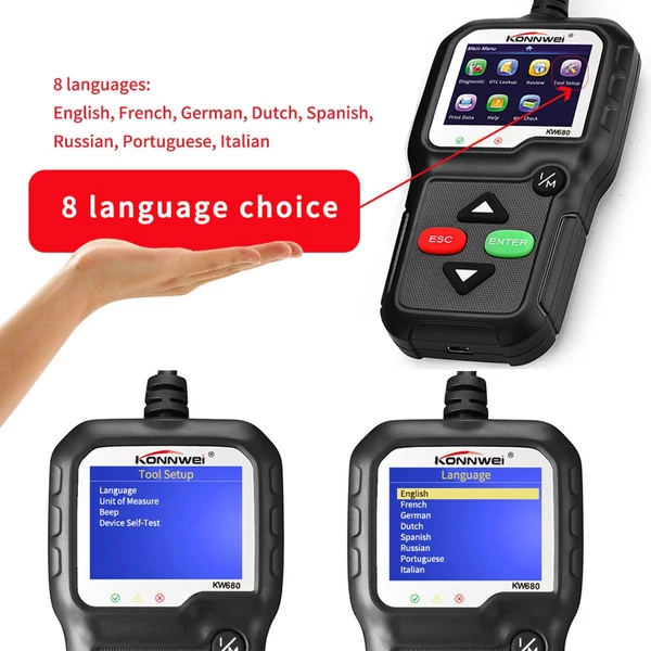 KONNWEI OBDII CAN Diagnosztikai Eszköz Autókód Olvasó KW680 Motorhiba Jelző Fény Szkenner OBD II Szkenner 1996-tól gyártott autókhoz