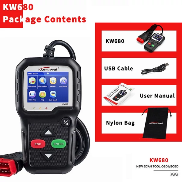 KONNWEI OBDII CAN Diagnosztikai Eszköz Autókód Olvasó KW680 Motorhiba Jelző Fény Szkenner OBD II Szkenner 1996-tól gyártott autókhoz