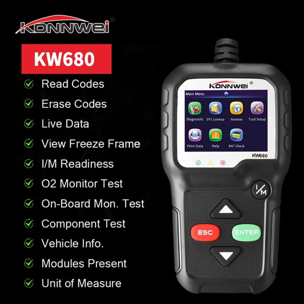 KONNWEI OBDII CAN Diagnosztikai Eszköz Autókód Olvasó KW680 Motorhiba Jelző Fény Szkenner OBD II Szkenner 1996-tól gyártott autókhoz