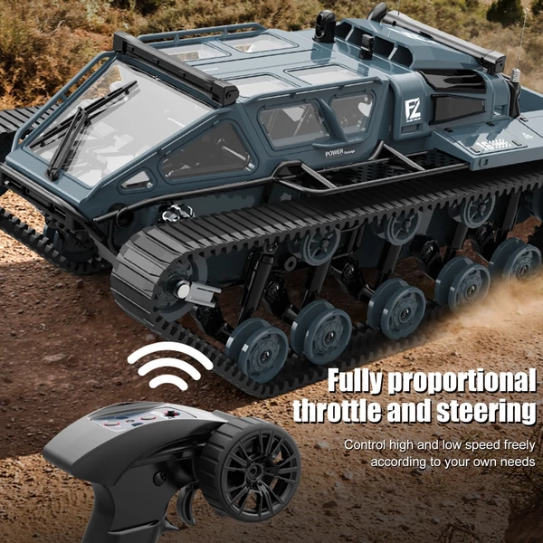 Lánctalpas távirányítós tank LED világítással és 360°-os forgással - Szürke, 1 akkumulátor