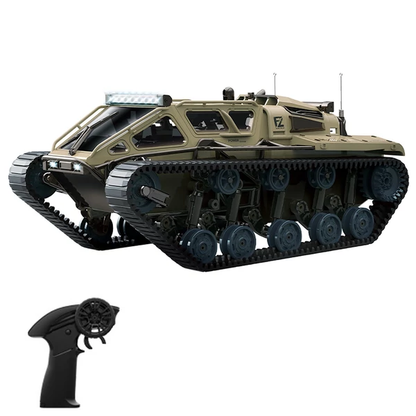 Lánctalpas távirányítós tank LED világítással és 360°-os forgással - Sárga, 1 akkumulátor