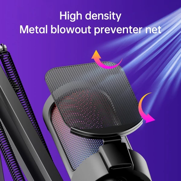 USB gaming mikrofon készlet, RGB világítás, kardioid mód, némítás, hangerőszabályzó, állvánnyal, iOS/Android/Windows/MacOS kompatibilis - Fehér