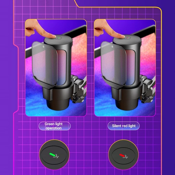 USB gaming mikrofon készlet, RGB világítás, kardioid mód, némítás, hangerőszabályzó, állvánnyal, iOS/Android/Windows/MacOS kompatibilis - Fehér