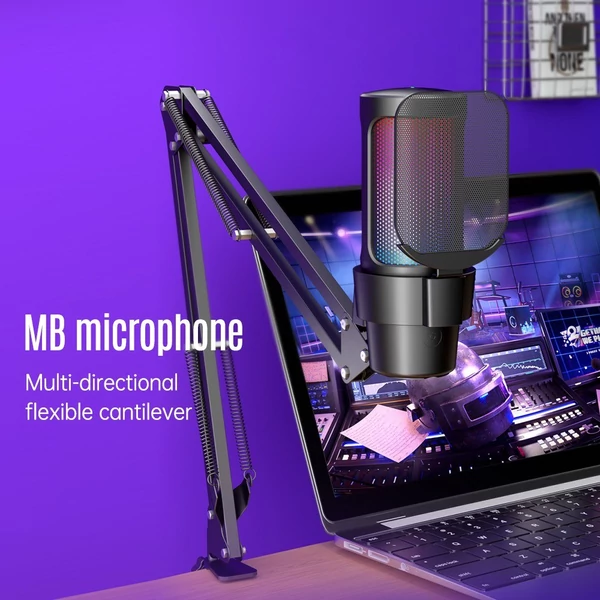 USB gaming mikrofon készlet, RGB világítás, kardioid mód, némítás, hangerőszabályzó, állvánnyal, iOS/Android/Windows/MacOS kompatibilis - Pink