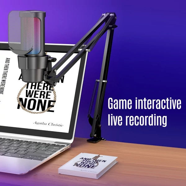 USB gaming mikrofon készlet, RGB világítás, kardioid mód, némítás, hangerőszabályzó, állvánnyal, iOS/Android/Windows/MacOS kompatibilis - Pink