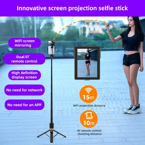 CL07 Kihúzható szelfibot állvány telefonnal, vetítővászon távirányítóval, 170 cm-es alumínium tripod vloghoz, szelfihez, élőzéshez