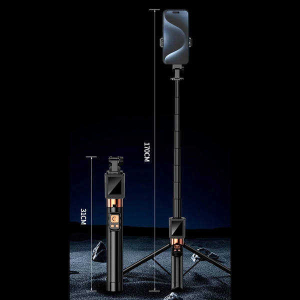 CL07 Kihúzható szelfibot állvány telefonnal, vetítővászon távirányítóval, 170 cm-es alumínium tripod vloghoz, szelfihez, élőzéshez