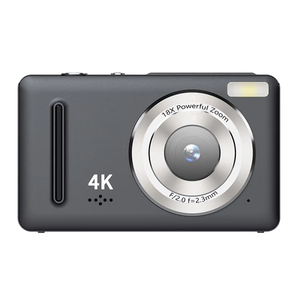 H10 digitális gyerek fényképezőgép 4K videó funkcióval, 64MP felbontással és 18x zoommal - Fekete