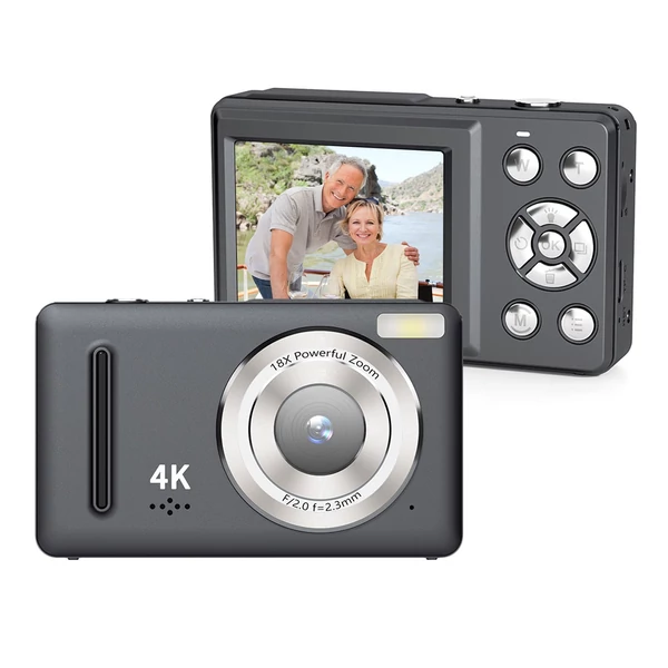 H10 digitális gyerek fényképezőgép 4K videó funkcióval, 64MP felbontással és 18x zoommal - Fekete