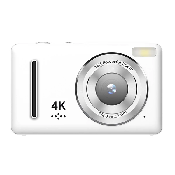 H10 digitális gyerek fényképezőgép 4K videó funkcióval, 64MP felbontással és 18x zoommal - Fehér