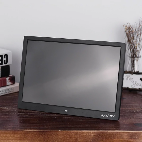 Andoer 15,4 hüvelykes 1280x800 LED digitális képkeret 1080P videólejátszás, távirányító, zene, film, óra, naptár, e-könyv - Fekete