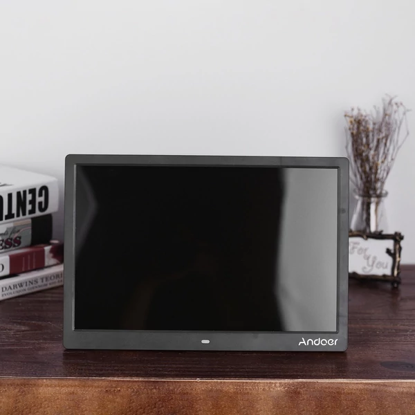 Andoer 15,4 hüvelykes 1280x800 LED digitális képkeret 1080P videólejátszás, távirányító, zene, film, óra, naptár, e-könyv - Fekete