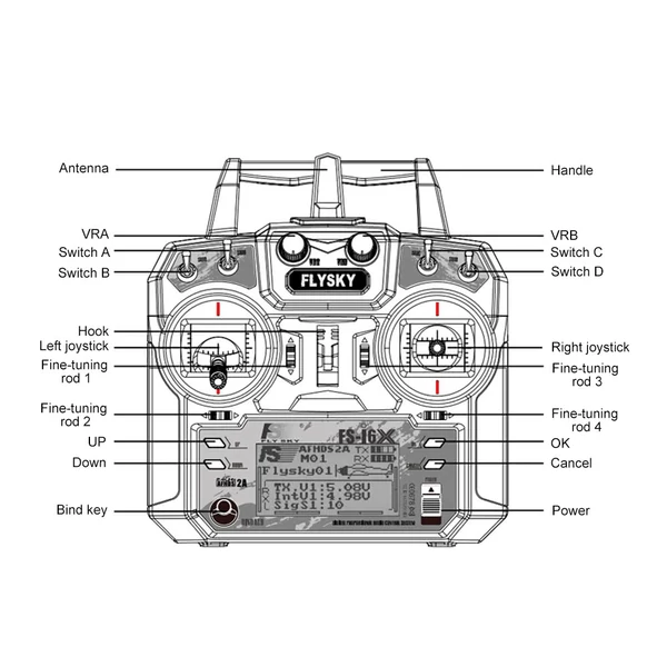Flysky FS-i6X 2,4 GHz 10 csatornás AFHDS 2A RC adó FS-iA6B vevővel drónhoz, repülőhöz, helikopterhez