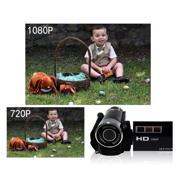 Digitális kamera videórögzítő, 16x zoom, 2,7" TFT kijelző, SD kártya támogatás, akkumulátoros működés stúdióhoz - Fekete