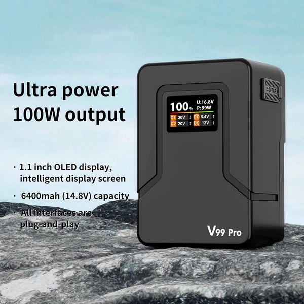 ZGCINE V Lock akkumulátor 94.72Wh V Mount PD100W gyorstöltés D-Tap/USB-C/BP bemenettel és kimenettel kamerához, LED fényhez, monitorhoz - Fekete