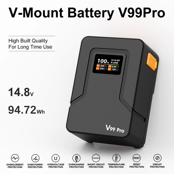 ZGCINE V Lock akkumulátor 94,72Wh V Mount PD100W gyorstöltés D-Tap/USB-C/BP bemenet és kimenet kamera LED lámpákhoz, monitorhoz, laptophoz - Narancs
