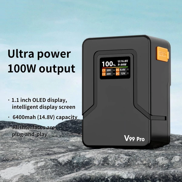 ZGCINE V Lock akkumulátor 94,72Wh V Mount PD100W gyorstöltés D-Tap/USB-C/BP bemenet és kimenet kamera LED lámpákhoz, monitorhoz, laptophoz - Narancs