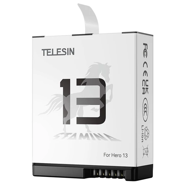 Telesin akciókamera akkumulátor 1950mAh 7.4Wh nagy kapacitású, gyorsan tölthető lítium akkumulátor GoPro Hero 13-hoz