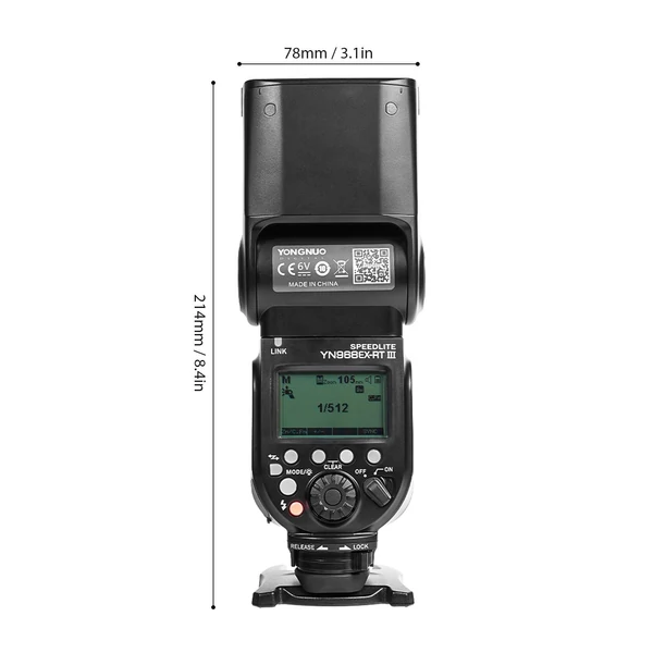 Yongnuo YN968EX-RT III frissített vakufény master/slave TTL speedlite GN60 1/8000s HSS LED segédfénnyel Canon DSLR-hez.