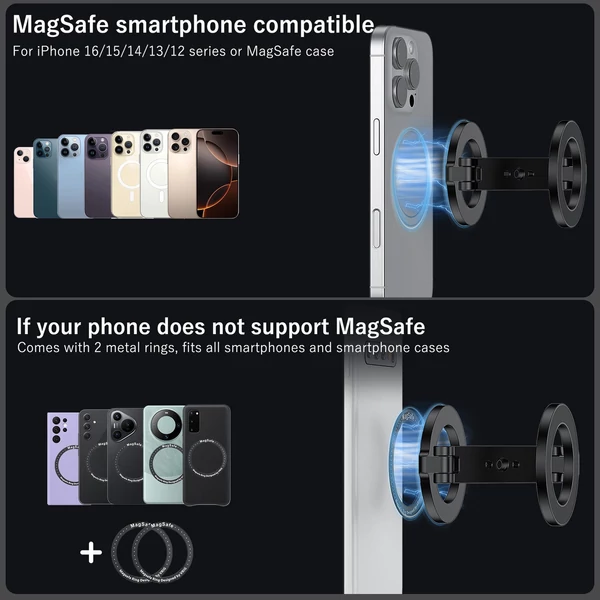 VRIG Kétoldalas mágneses telefontartó, összecsukható asztali állvány iPhone 16/15/14/13/12 és Android készülékekhez