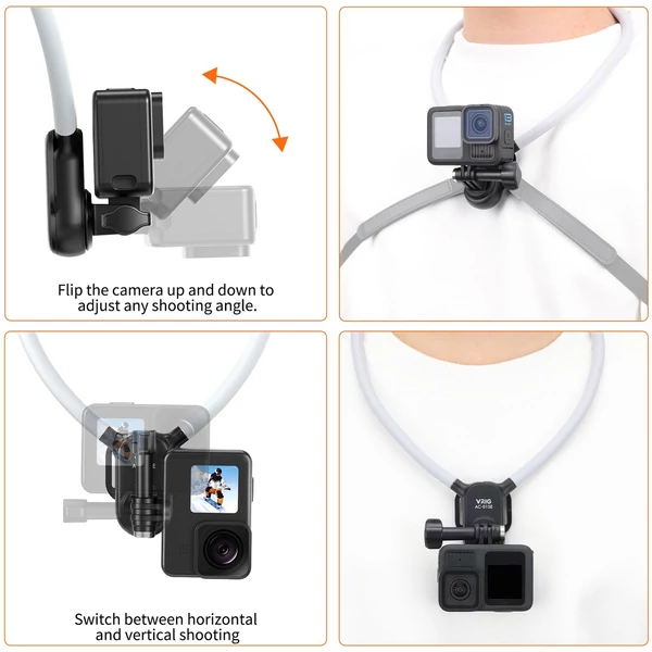 VRIG akciókamera nyakpánt kéz nélküli tartó sportkamerához, mellpánttal GoPro Hero 13/12/11, OSMO Action 5, Insta360 Ace kompatibilis