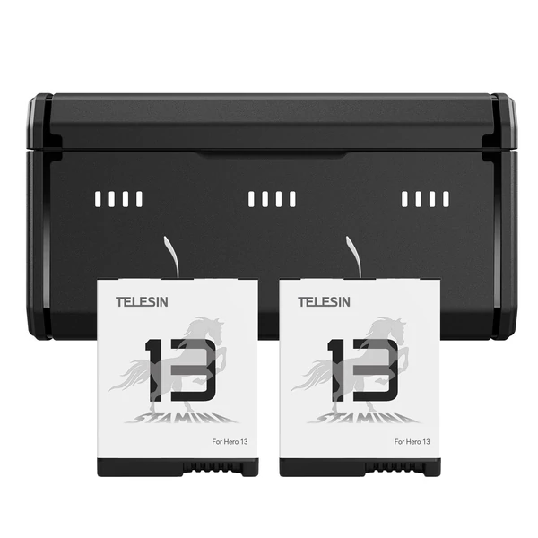 TELESIN Sportkamera akkumulátortöltő készlet: 1 db 3-slot töltő, 2 db 1950mAh akku GoPro Hero 13-hoz