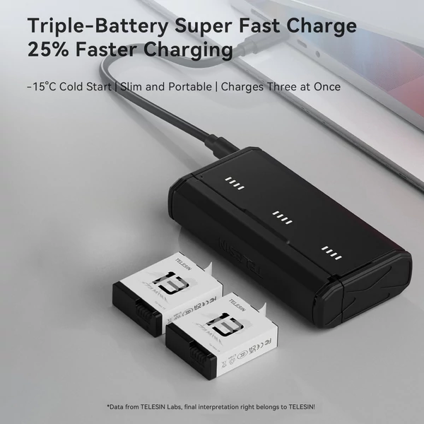 TELESIN Sportkamera akkumulátortöltő készlet: 1 db 3-slot töltő, 2 db 1950mAh akku GoPro Hero 13-hoz