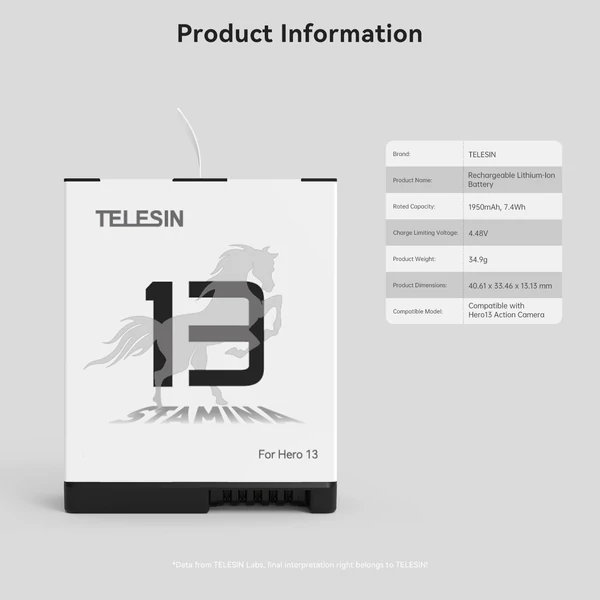 TELESIN Sportkamera akkumulátortöltő készlet: 1 db 3-slot töltő, 2 db 1950mAh akku GoPro Hero 13-hoz