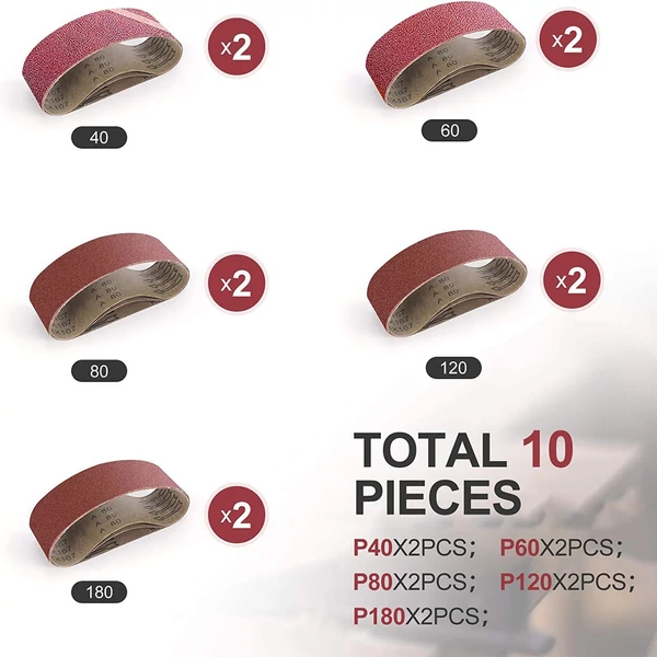 750W szalagcsiszoló 75x533mm, 10 csiszolószalaggal, porzsákkal, állítható sebesség, 2 az 1-ben porszívó adapter, 3m tápkábel
