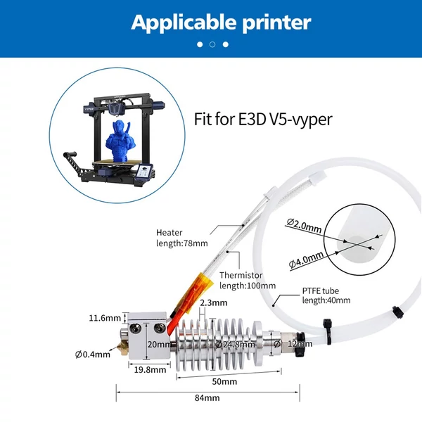 Vyper Hotend 24V40W 3D nyomtatóhoz, kompatibilis Anycubic Vyperrel, 0,4 mm rézfúvóka, alumínium hőblokk, 1,75 mm filamenthez
