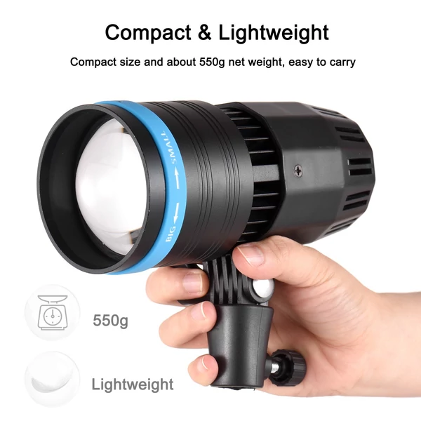 50W kompakt fókuszáló videólámpa COB spotfény, 5500K, állítható, CRI90+, nagyító lencsével, távirányítóval, 5 színszűrővel fotózáshoz